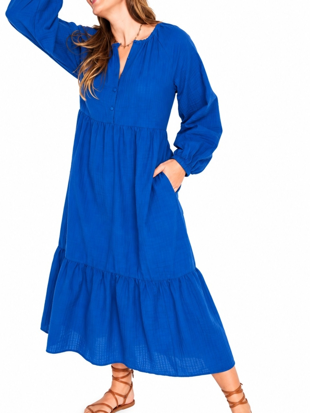 NWOT OLD NAVY SIZE 4X Women's Midi Peasant Dress- Royal Blue